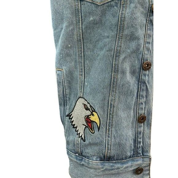 Mens M Trucker Denim Jean Jacket Cutoff Vest USA Snake Eagle Embroidered Patches - Picture 3 of 12